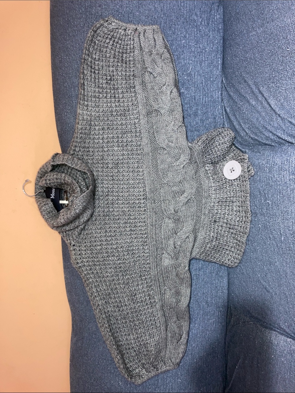 Women's Grey Cable-Front Turtleneck Poncho Sweater